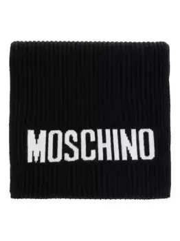 Шарф в рубчик с логотипом Moschino, черный