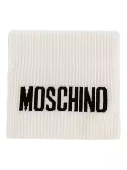 Шарф в рубчик с логотипом Moschino, нейтральный