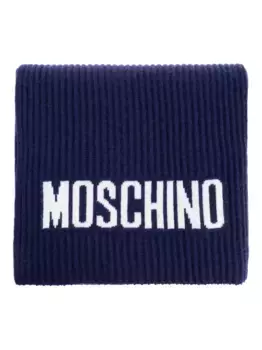 Шарф в рубчик с логотипом Moschino, синий