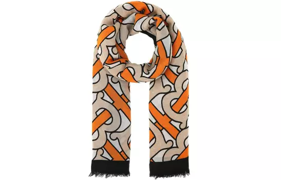 Шарф вязаный Burberry Unisex, белый / оранжевый / серый