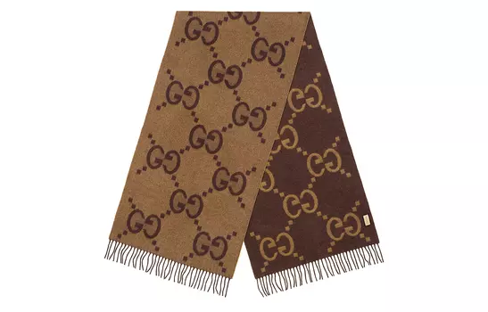 Шарф вязаный Gucci Cashmere Jacquard, коричневый