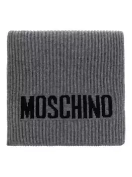 Шарф вязки интарсия с логотипом Moschino, серый
