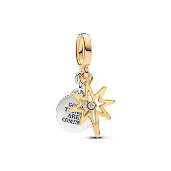 Шарм Engravable North Star Lab-grown Diamond Dangle Pandora, двухцветный