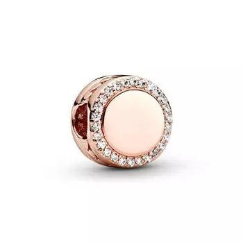 Шарм Engravable Sparkling Button Pandora, покрытие - розовое золото