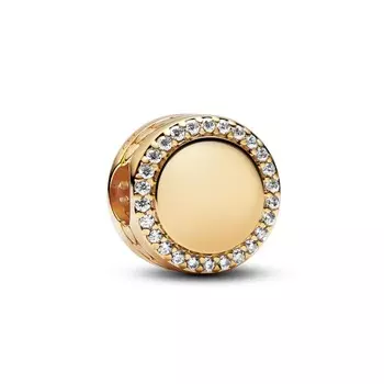 Шарм Engravable Sparkling Button Pandora, покрытие - золото