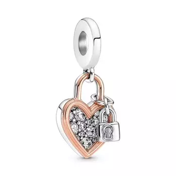 Шарм Heart Padlock Double Dangle Pandora, двухцветный