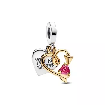 Шарм Pandora Engravable Heart & Arrow Double Dangle Charm, покрытие - золото