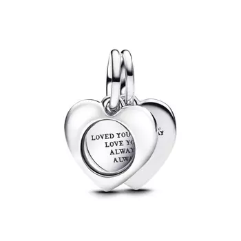 Шарм Pandora Engravable Heart Magnifying Glass Double Dangle Charm, стерлинговое серебро