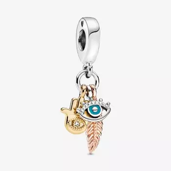 Шарм Pandora Hamsa All-seenig Eye & Feather Spirituality Dangle, золото/розовое золото