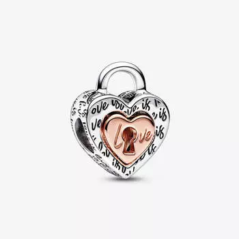 Шарм Pandora Moments Two-tone Key, Padlock & Heart Triple, серебро/розовое золото