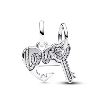 Шарм Pandora Splittable Heart & Key Dangle Charm, стерлинговое серебро