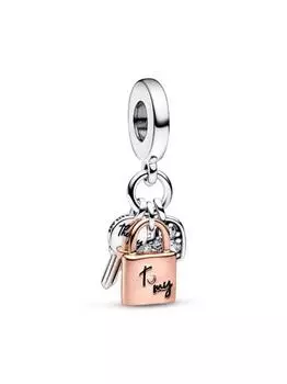 Шарм Pandora Two-tone Key, Padlock & Heart Triple Dangle Charm, стерлинговое серебро/розовое золото