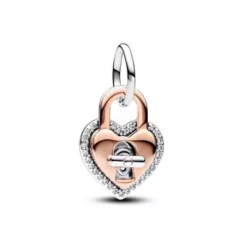 Шарм Pandora Two-tone Twistable Heart Padlock Double Dangle Charm, двухцветный