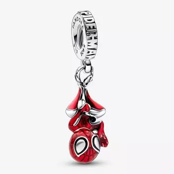 Шарм-подвеска Pandora Marvel Hanging Spider-Man Dangle, красный/серебро