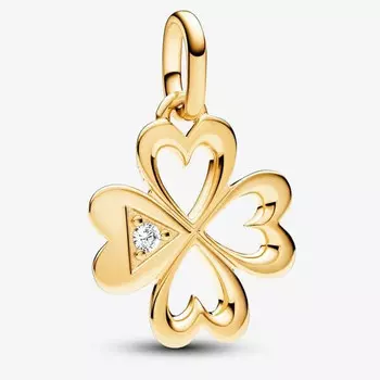 Шарм-подвеска Pandora ME Heart Four-leaf Clover, золото/прозрачный
