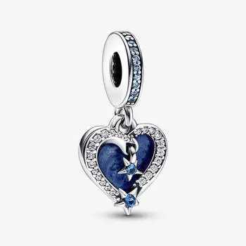 Шарм-подвеска Pandora Moments Celestial Shooting Star Heart Double, серебро/синий