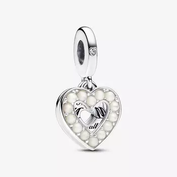 Шарм-подвеска Pandora Moments Pearlescent White Heart Double, серебро/белый