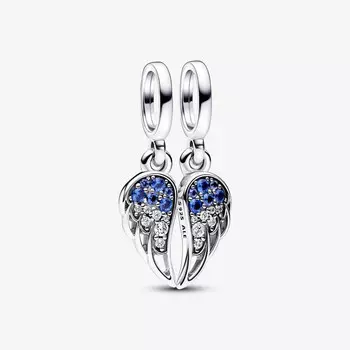 Шарм-подвеска Pandora Moments Sparkling Splitable Angel Wings, серебро/синий