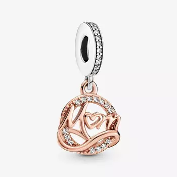 Шарм-подвеска Pandora Moments Two-tone Mom, серебро/золото/прозрачный