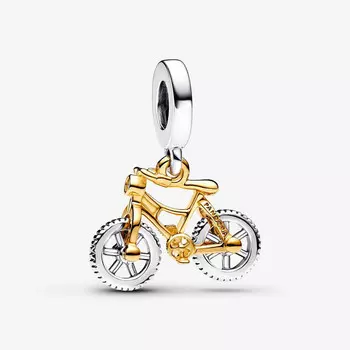 Шарм-подвеска Pandora Moments Two-tone Spinning Wheels Bicycle, серебро/золото/прозрачный