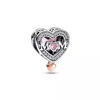 Шарм Two-tone Openwork Mom & Heart Pandora, стерлинговое серебро