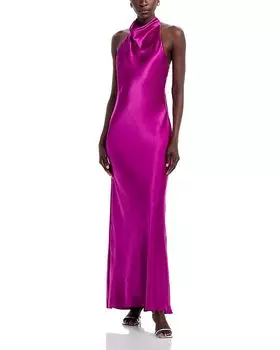 Шармёзное платье с запахом на шее макси - эксклюзив AQUA, фиолетовый