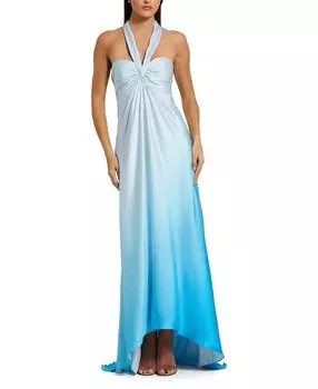 Шармуазное платье-халат с запахом и градиентной окраской Mac Duggal, синий