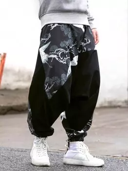 Шаровары мужские Manfinity Homme с принтом журавля, черный