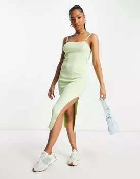 Шартрузовое платье миди в рубчик с бретелями Miss Selfridge — часть комплекта