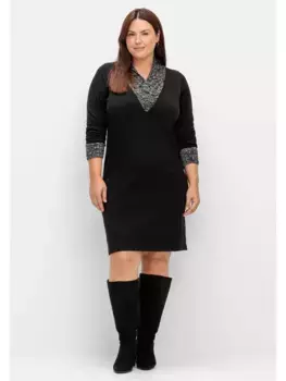 Sheego by Joe Browns трикотажное платье "Большие размеры" с шалевым воротником и контрастными деталями, черный