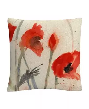 Sheila Golden Red Poppy Светлая абстрактная декоративная подушка с цветочным принтом, 16 x 16 дюймов Baldwin, мультиколор
