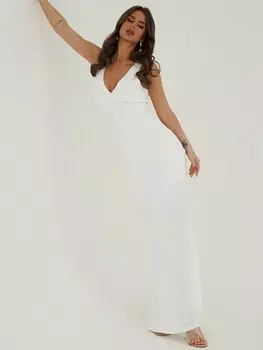 SHEIN Aloruh Элегантное платье без рукавов с глубоким V-образным вырезом и вышивкой. Подходит для отдыха Выходим на дорогу и путешествовать, белый цвет