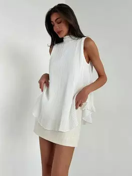 SHEIN Aloruh Весна/Лето Элегантный топ без рукавов с кукольным воротником и завязками на спине, трапециевидный силуэт Выкройка, подходит для офиса, путешествий, отпуска и свиданий, белый цвет