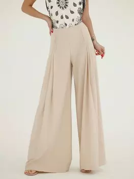 SHEIN Aloruh женские абрикосовые широкие брюки со складками, модный дизайн, заниженная талия, абрикосовый цвет