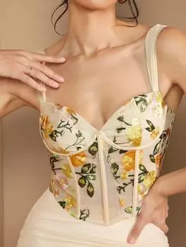 SHEIN BAE Кружевной лоскутный корсет с бретельками, корсетный топ Victoria Secret, топы для выхода в свет, абрикосовый цвет