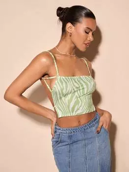 SHEIN BAE однобортный топ, узор «зебра», открытая спина, салатовый лайм