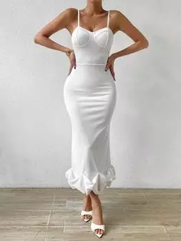 SHEIN BAE Платье-комбинация, однотонное, бюстье, подол «рыбий хвост», белый цвет