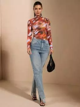 SHEIN BAE женская летняя футболка для повседневного или праздничного ношения, в горошек, с прозрачным узором, с высоким воротником, многоцветный