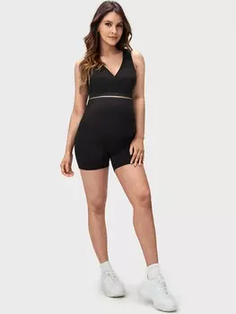 SHEIN BASICS для беременных Однотонные байкерские шорты, черный цвет