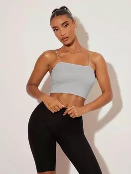 SHEIN BASICS Летний повседневный однотонный укороченный бюстгальтер приталенного кроя, серый