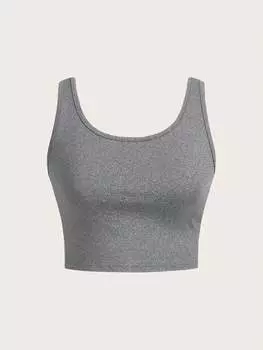 SHEIN BASICS, однотонное платье, круглый вырез, укороченный топ. Майка на бретельках, облегающая по фигуре, серый