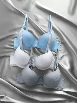 Shein, Базовое нижнее белье и одежда для сна, женский однотонный бюстгальтер на косточках с простым кружевным декором (комплект из 3 шт.) Shein, мультиколор