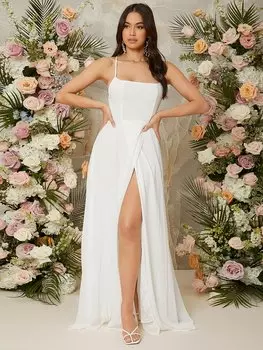 SHEIN Belle Майка с открытой спиной, перекрещенными бретелями, высоким разрезом, белый цвет