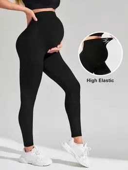 SHEIN бесшовные леггинсы для беременных, занятия йогой и спортом, черный цвет