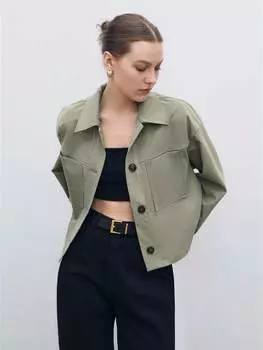 SHEIN BIZware Рабочая куртка с заниженными плечами и накладными карманами, темно-зеленый