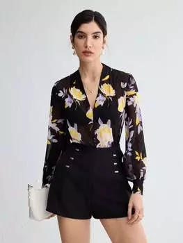 SHEIN BIZwear женская блузка, цветочный узор, V-образный вырез, длинный рукав, многоцветный