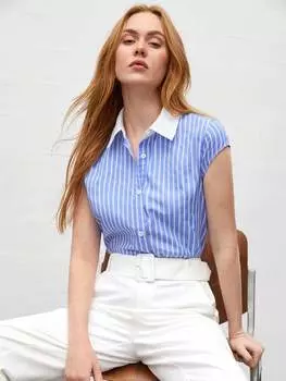 SHEIN BIZwear женская рубашка, в полоску, колор-блок, воротник, цвет синий