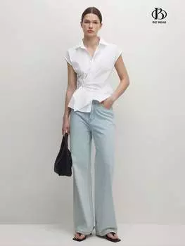 SHEIN BIZwear женские однотонные рубашки с пуговицами неправильной формы, модные весенне-летние рубашки, белый цвет