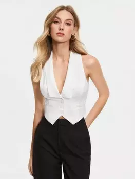 SHEIN BIZwear Женский однобортный пиджак без рукавов с шалевым воротником, белый цвет