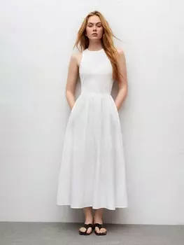 SHEIN BIZwear женское платье без рукавов, однотонное, с круглым вырезом, белый цвет